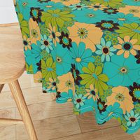 Retro Green & Turquoise Floral Half-Drop Pattern