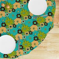 Retro Green & Turquoise Floral Half-Drop Pattern