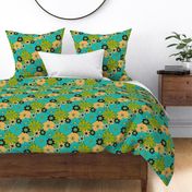 Retro Green & Turquoise Floral Half-Drop Pattern