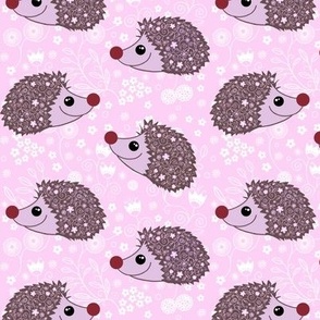 Flowery hedgehogs on pink