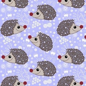 Flowery hedgehogs on lilac 