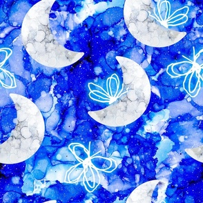abstract moon with butterfly whimsical celestial