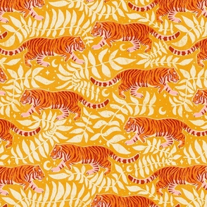 Tigers - large - orange, red, and pink on marigold and cream