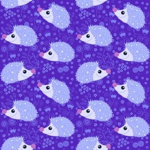 Flowery lilac hedgehogs on indigo 