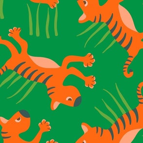 Year of the Tiger 2022 Cute Wild Animal Kids Wildlife African Big Cat Safari Zoo in Bright Orange and Green - LARGE Scale - UnBlink Studio by Jackie Tahara