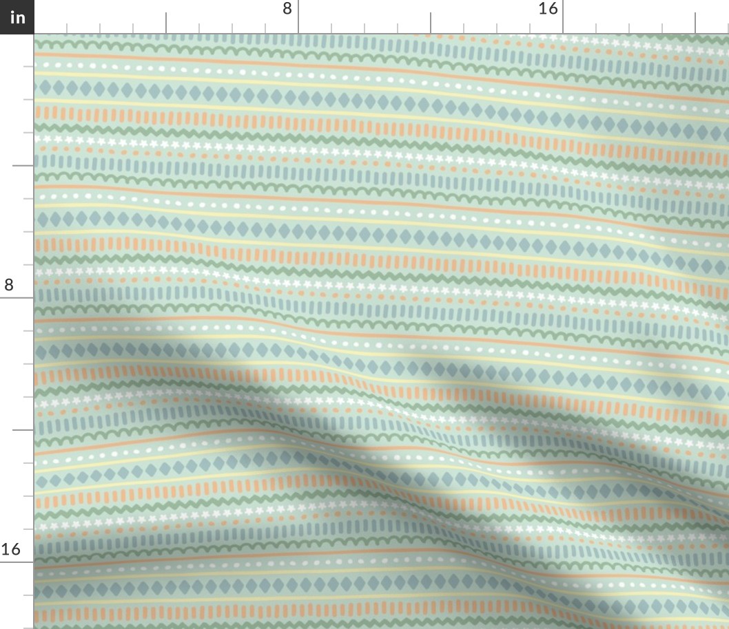 Spring Doodle Stripe - Mint, Medium Scale