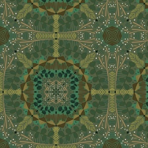 Forest green Lacy mandala Victorian leaves 