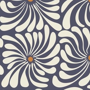 Natisha LARGE psychedelic daisy grid - dusty denim blue