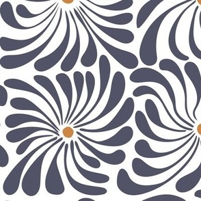 Natisha LARGE psychedelic daisy grid - white and dusty denim blue
