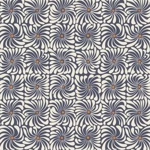 Natisha SMALL 1 inch psychedelic daisy grid - dusty denim blue