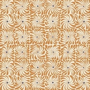 Natisha SMALL 1 inch psychedelic daisy grid - oatmeal and caramel