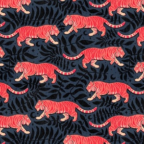 Tigers - large - pink and peach on midnight and black