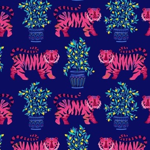 Pink Tigers and Lemon Trees // 2022 Year of the Tiger // © ZirkusDesign Jungle, Forest, Midnight, Citrus, Magenta, Yellow