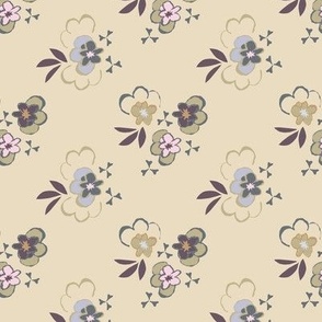 Field Flowers block print - Earthy Lilac coordinate