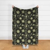 mandala flowers green black white