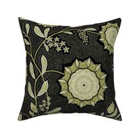 mandala flowers green black white