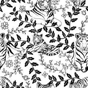 Tigers amid vines // black and white