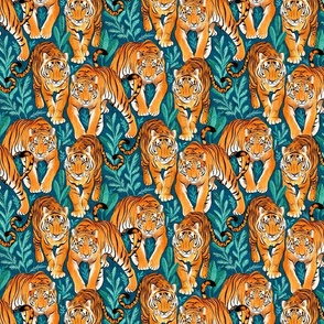 The Hunt - Stalking Tigers on Teal Blue and Green - medium