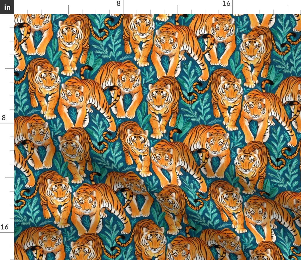 The Hunt - Stalking Tigers on Teal Blue and Green - medium