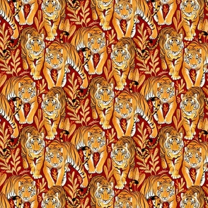 The Hunt - Golden Orange Tigers on Crimson Red - medium