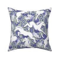 Foals Frolic - purple on sage green floral 