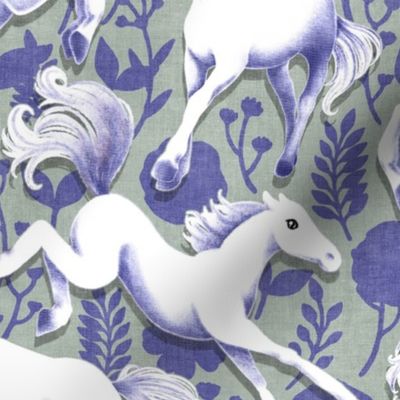 Foals Frolic - purple on sage green floral 