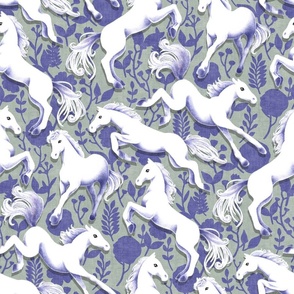 Foals Frolic - purple on sage green floral 