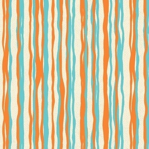 Tiger stripes, narrow, small, orange and blue on cream