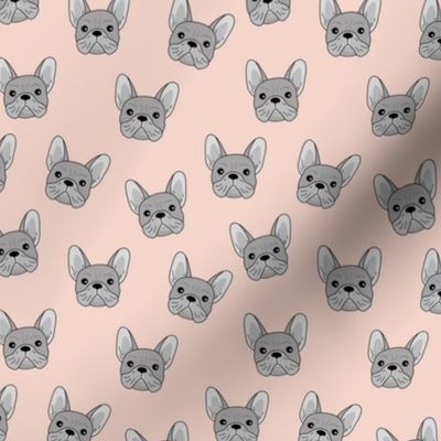 Cute little freehand frenchie dogs adorable bulldog face illustration  kids design gray on blush nude