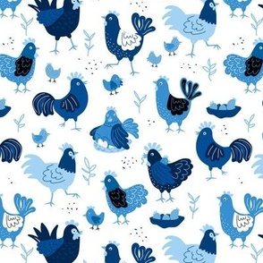 Little chicken and ducks spring easter design farm animals kids colorful delft blue navy on white 