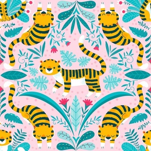 tiger jungle pink teal