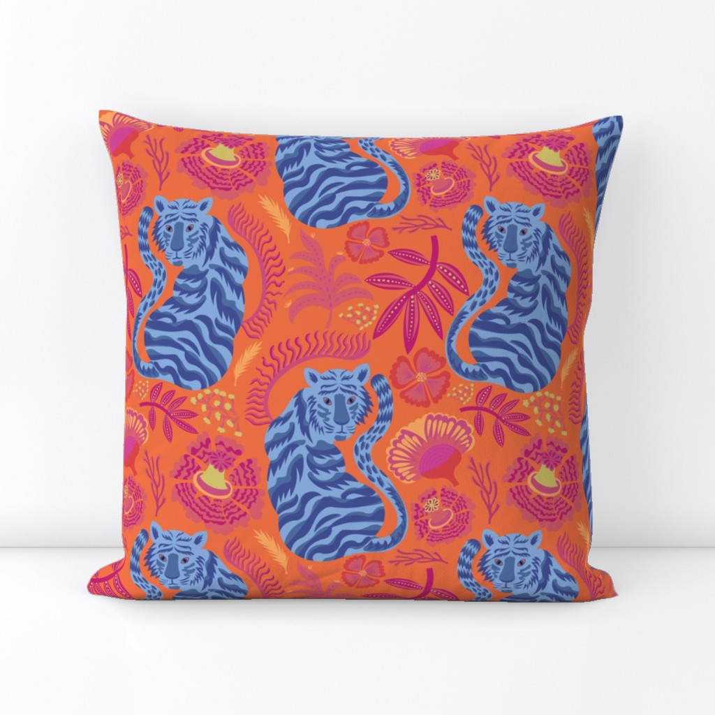 Painterly Tigers - blue orange - medium