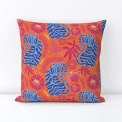 Painterly Tigers - blue orange - medium