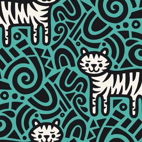 Jazzy Tigers | Large Scale | Turquoise Blue & Black