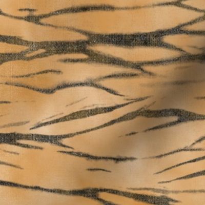 Shibori Tiger Stripes (xl scale) | Animal print inspired tie dye, arashi shibori pattern, jungle print, tropical animal, tiger fabric in yellow ochre and black.