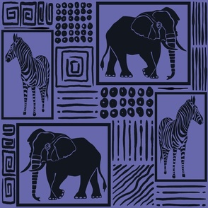 African Animal Silhouettes Very Peri Purple and Black