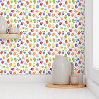 Small - Scattered Rainbow Monsters on White with Paint Splatters