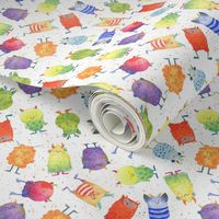 Small - Scattered Rainbow Monsters on White with Paint Splatters