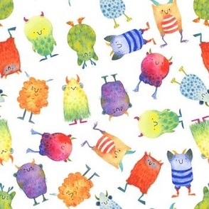Small - Scattered Rainbow Monsters on White