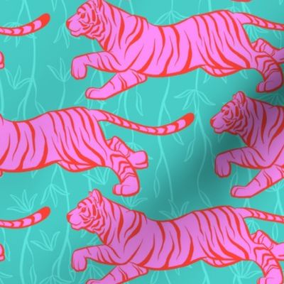 Hot Pink Tiger Prowl on Turquoise - Large