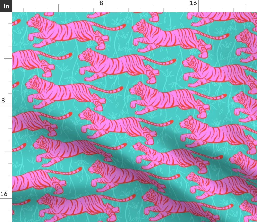 Hot Pink Tiger Prowl on Turquoise - Large