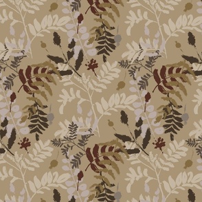 Tossed Leaves- muted browns on taupe-(large scale)