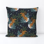 Night jungle tiger orange navy texture