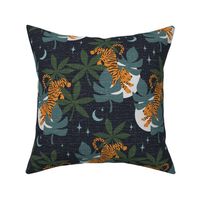 Night jungle tiger orange navy texture