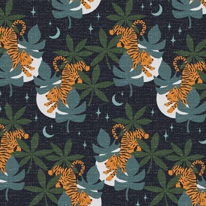 Night jungle tiger orange navy texture