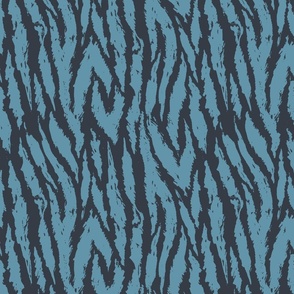 Tigris Nouveau Stripes- Tiger Print- Sky Blue Charcoal- Regular Scale