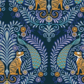 Tiger and Peacock Damask