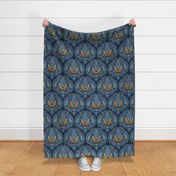 Tiger and Peacock Damask- Small- Dark Teal Background Hollywood Regency Wallpaper- Rococo Damask Home Decor- Year of the Tiger