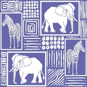 African Animal Silhouettes Very Peri Purple and White