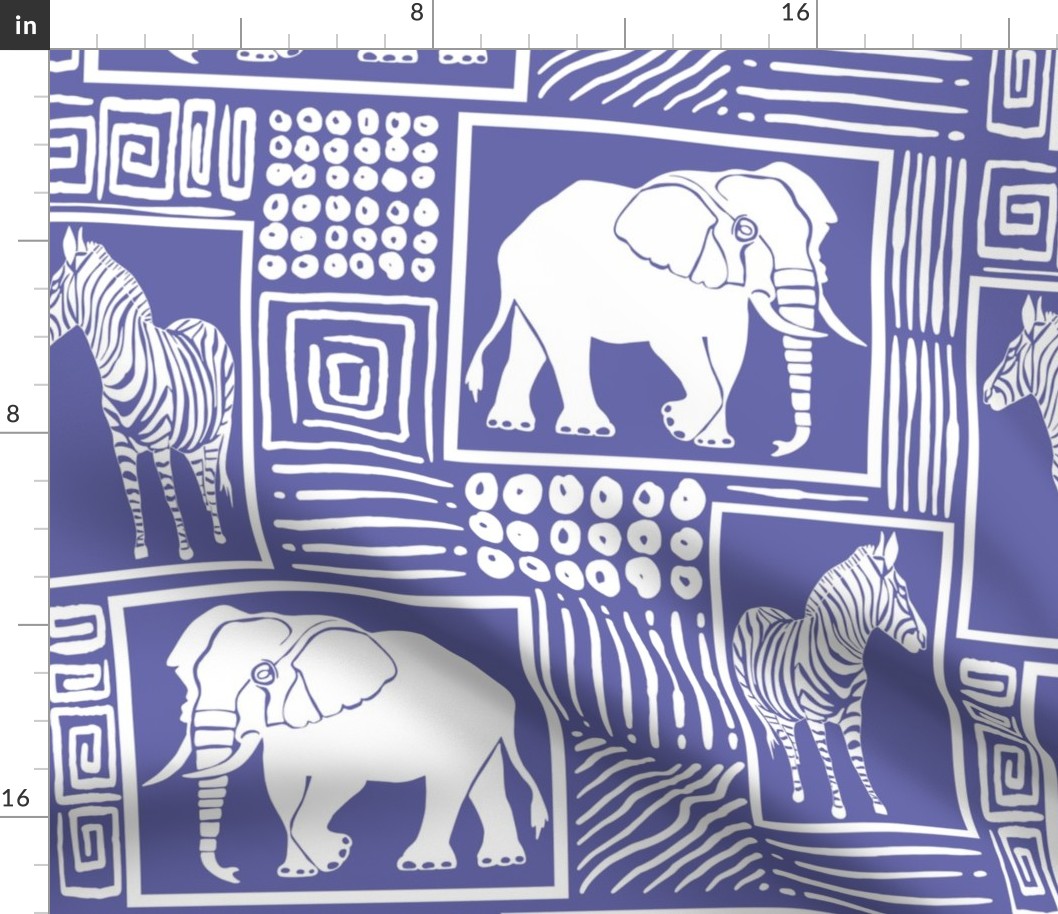 African Animal Silhouettes Very Peri Purple and White